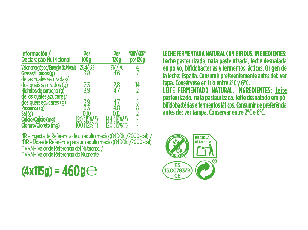 IOGURTE ACTIVIA BIFIDUS NATURAL 4X120G