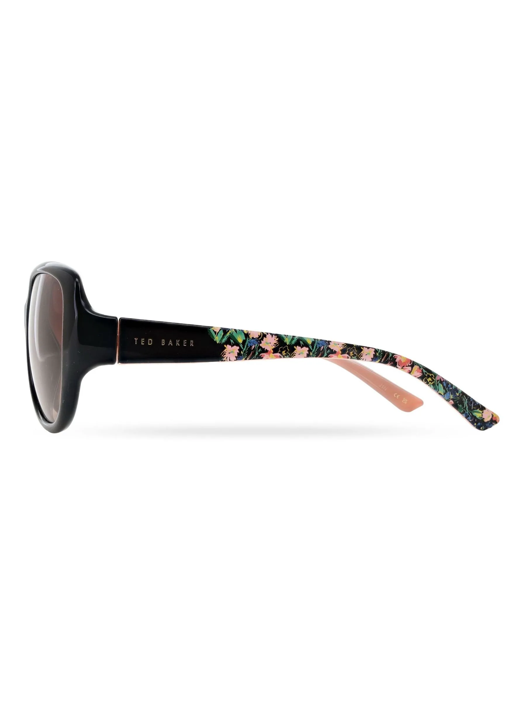 Zwart/roze - Ted Baker - Oversized dameszonnebril met exclusieve bloemenprint op de zijkanten