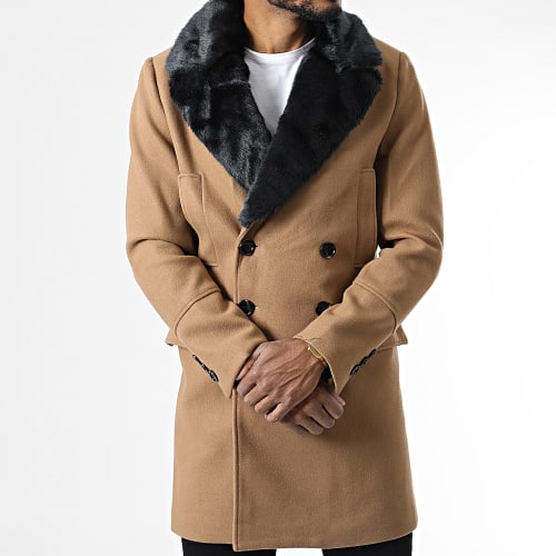 Manteau Col Fourrure Camel