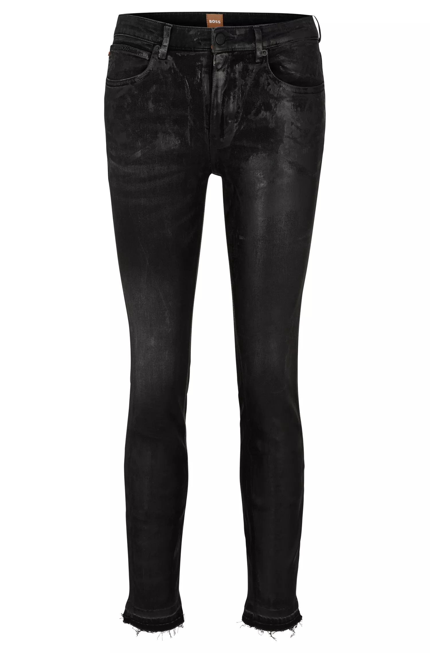 Calça jeans cropped BOSS laranja de cintura média em denim stretch preto