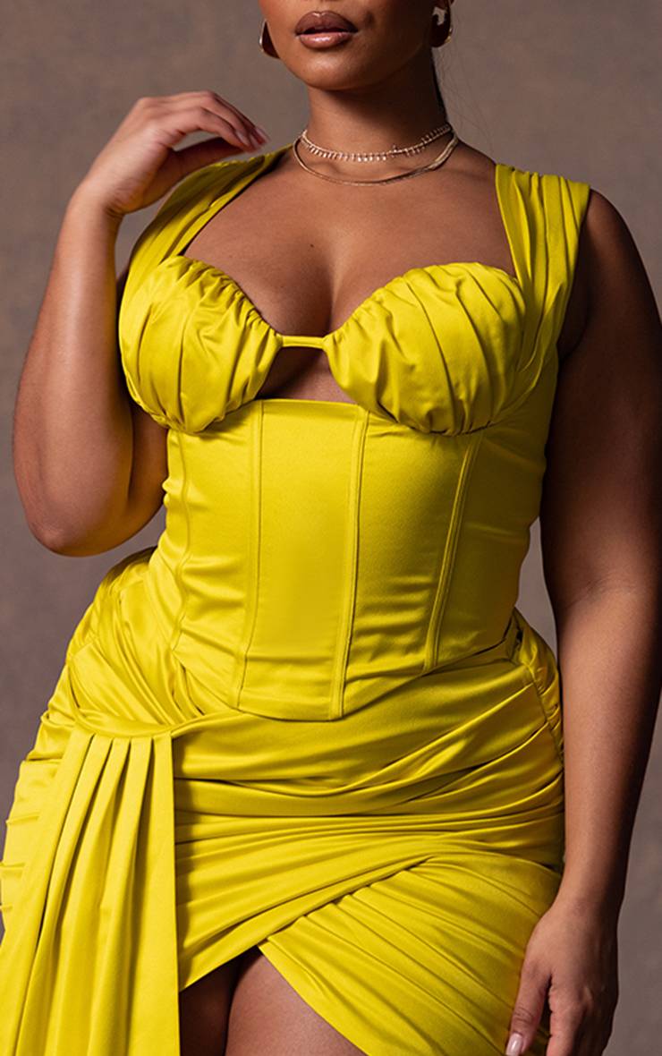 Chartreuse Corset Chartreuse En Satin Froncé À La Poitrine Avec Construction Renforcée