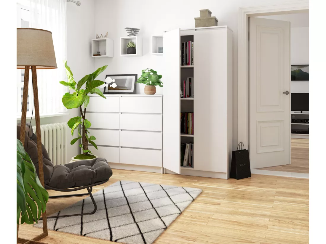 Armoire de rangement AKORD R80 Blanche 80 cm 2 portes façade Blanche mat 8 étagères 80x35x180 cm