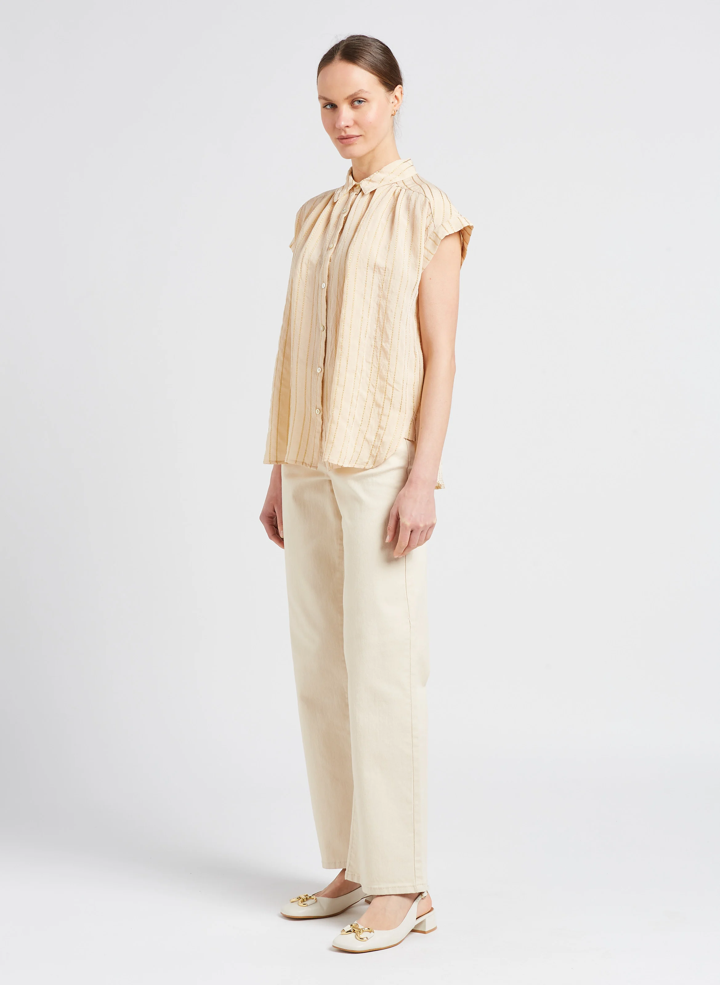 MARINA - Jean large en coton| Beige