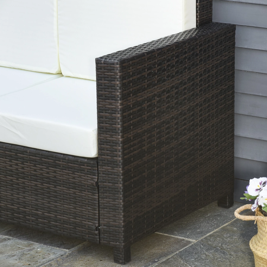 Outsunny 3 - Sitzer Rattansofa mit Kissen braunweiß
