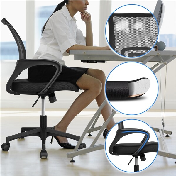 Yaheetech 2x Bürostuhl ergonomischer Drehstuhl mit Netzrücken Bürodrehstuhl Office Chair Höhenverstellung und Wippfunktion Schwarz