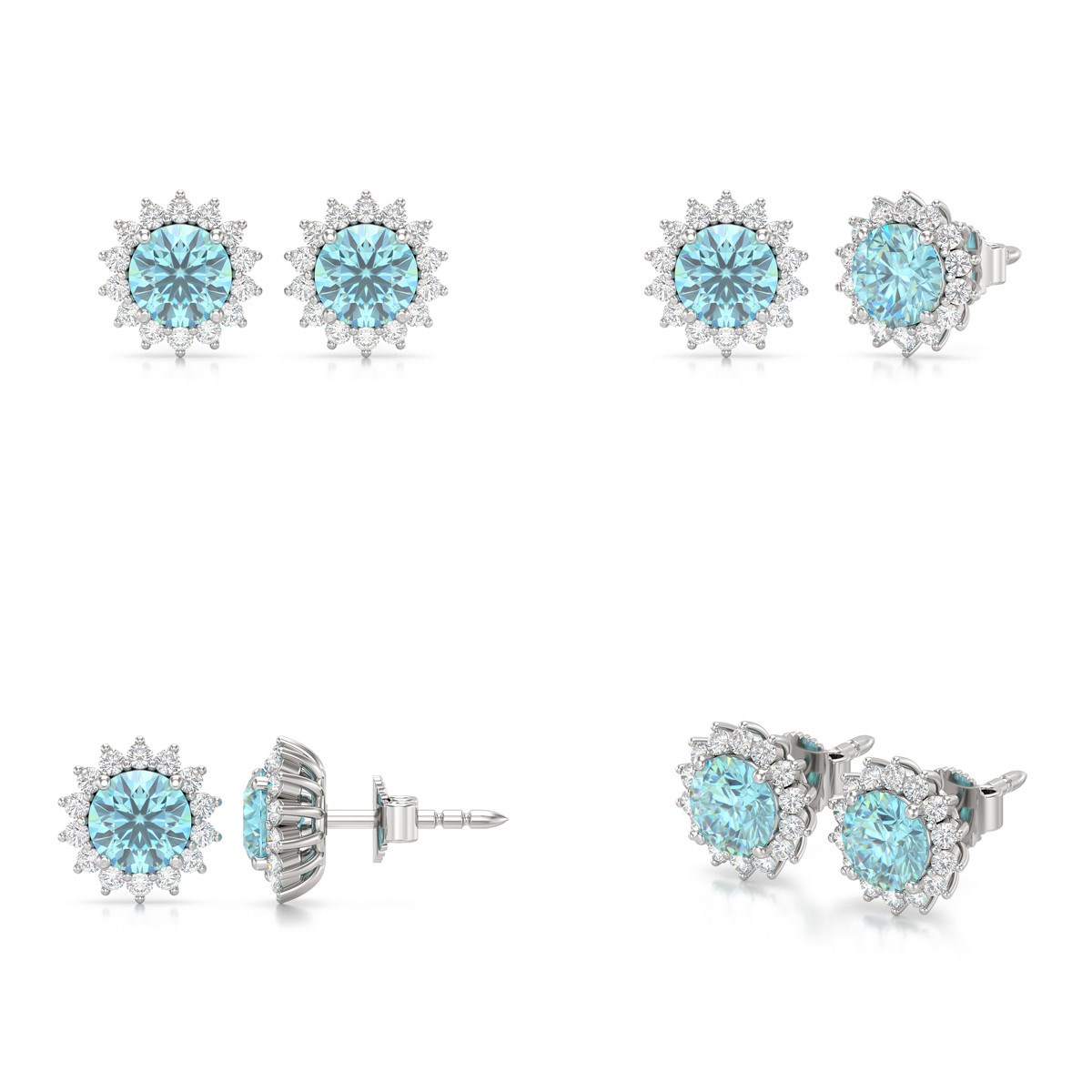 Boucles d'oreilles ADEN Or 585 Blanc Aigue-Marine et Diamant 2.61grs
