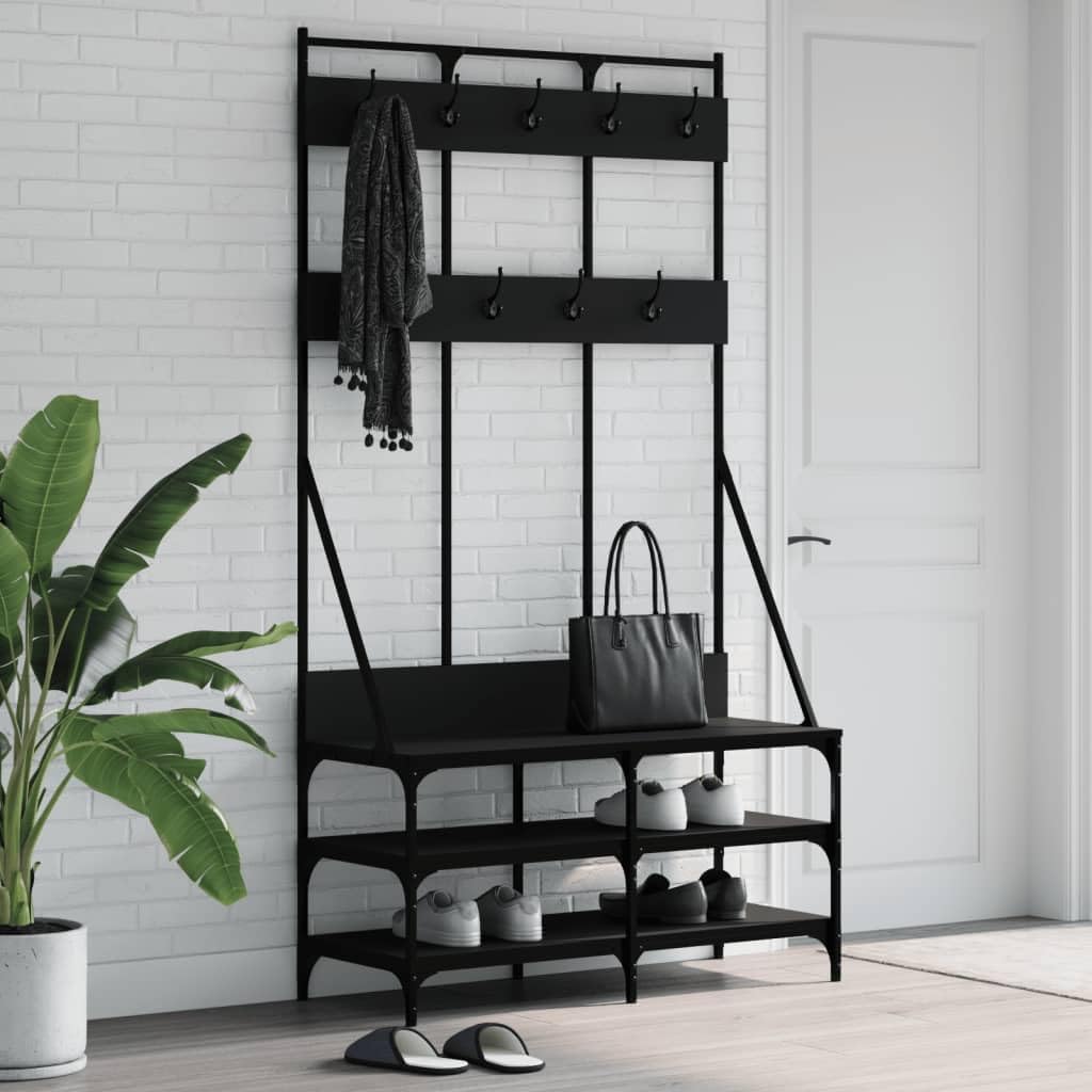 vidaXL Kleiderständer, Garderobe mit Schuhablage, Freistehend Garderobenständer Standgarderobe, Flurgarderobe Kleideraufbewahrung, Schwarz