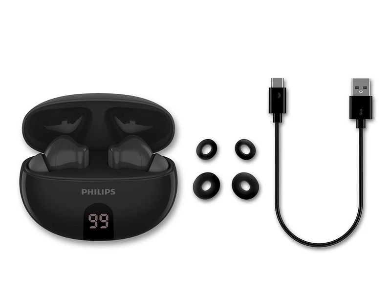 Philips True Wireless In-Ear-Kopfhörer TAT2520BK/00 Schwarz Kabellose In-Ear-Kopfhörer mit Geräuschunterdrückung und langer Akkulaufzeit