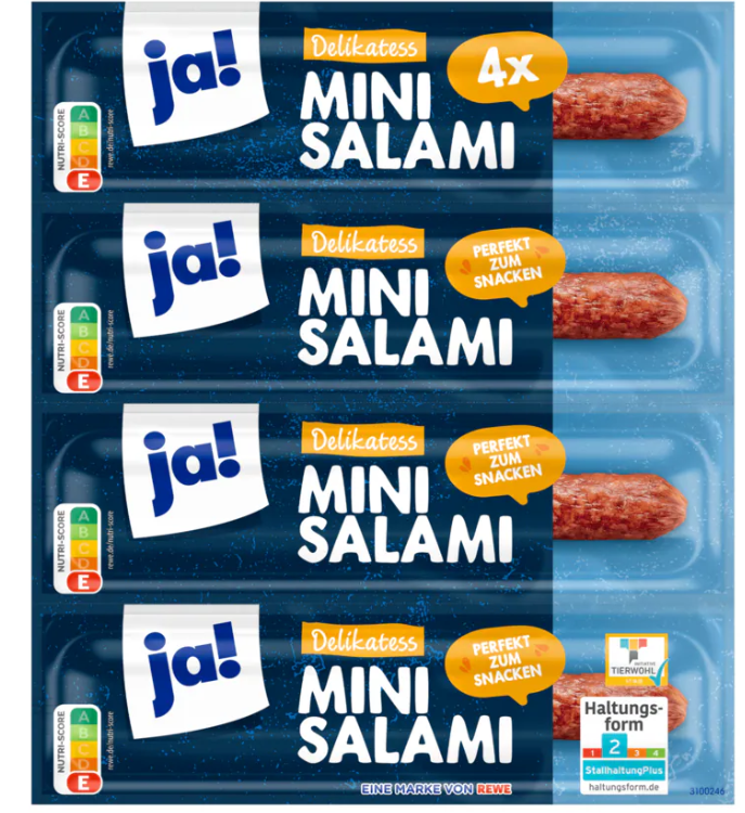 Ja! Mini Snack Salami 4x 25g=100g MHD:8.2.25