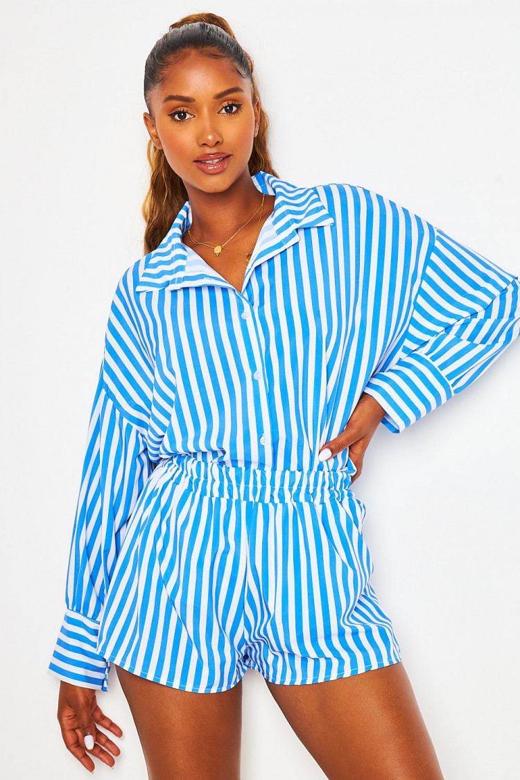 Ensemble rayé bleu/blanc chemise + short