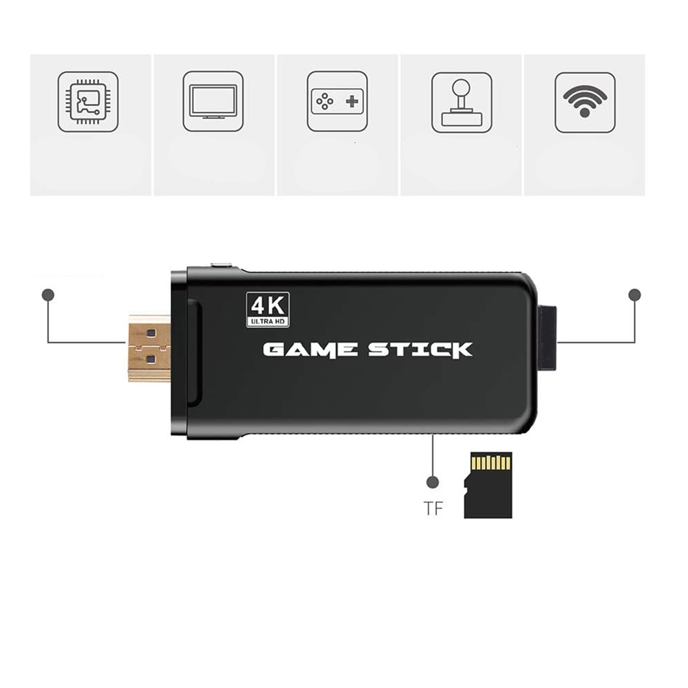 Ultra HD 4K Video Spiel Konsole mit 2 Kabellosen 2.4GHz Game Controllern mit 64GB Speicher (bis zu 10000 Spiele) - Schwarz