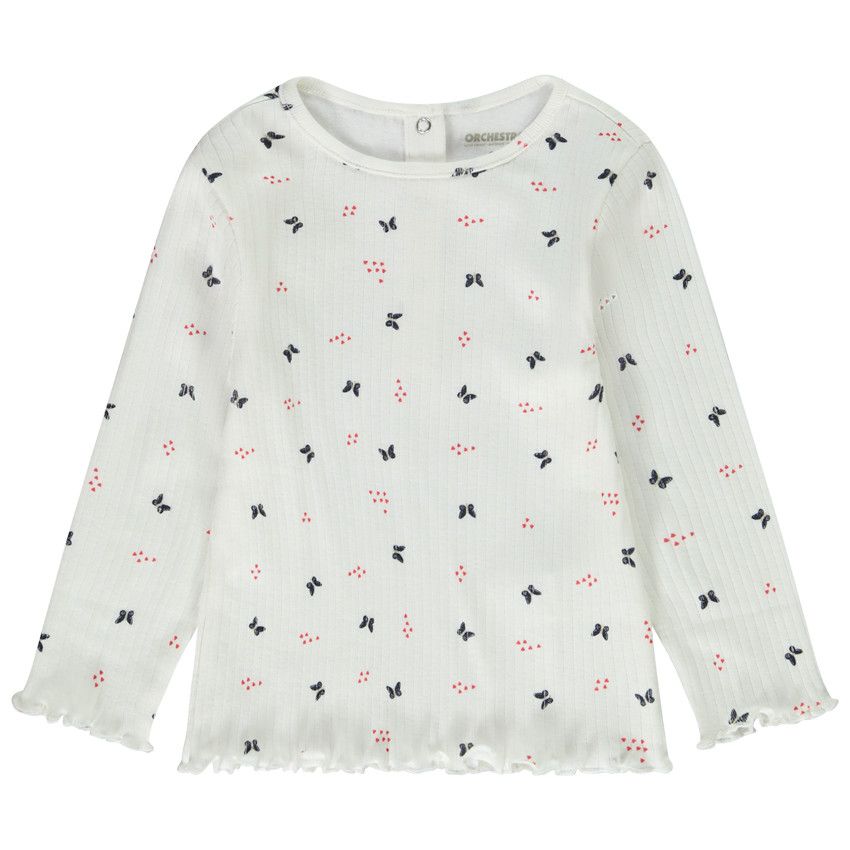T-shirt manches longues imprimé papillons pour bébé fille - Ecru