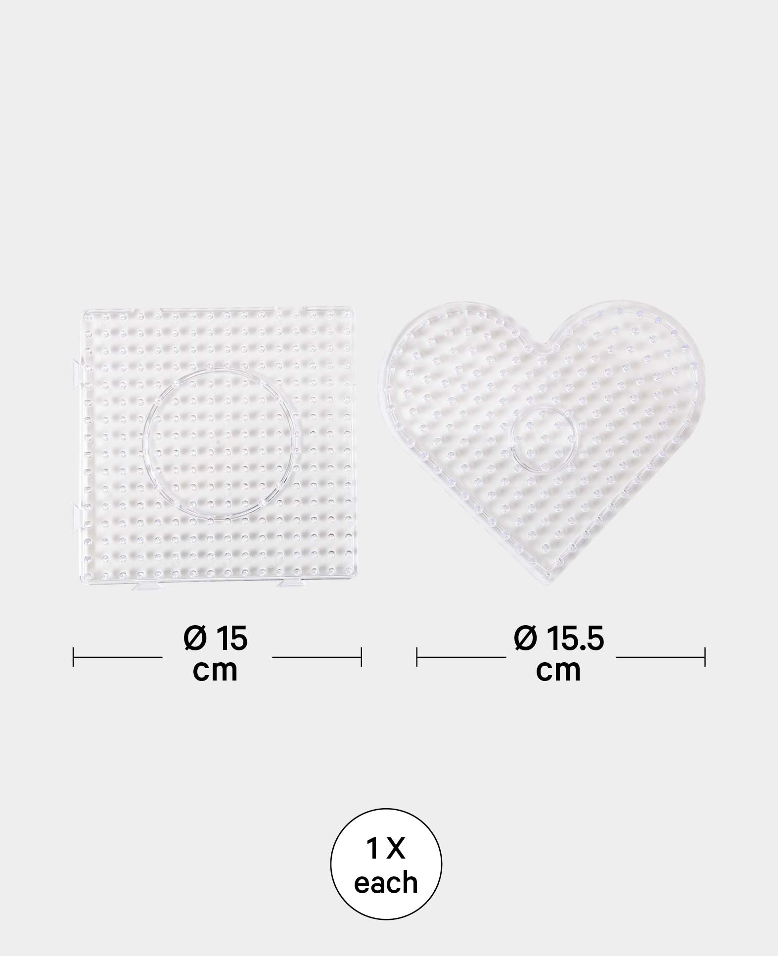 (2er Set) Steckplatten Herz & Quadrat Perlen XL Bügelperlen DIY - Transparent