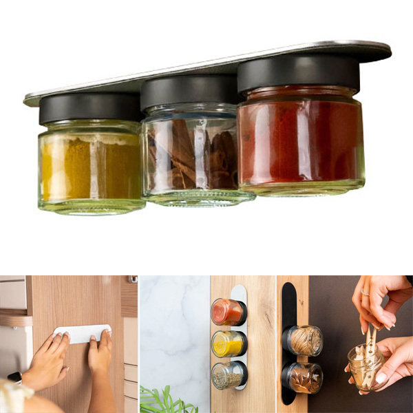 Lot de 3 bocaux de rangement 125 ml et socle magnétique SILWY