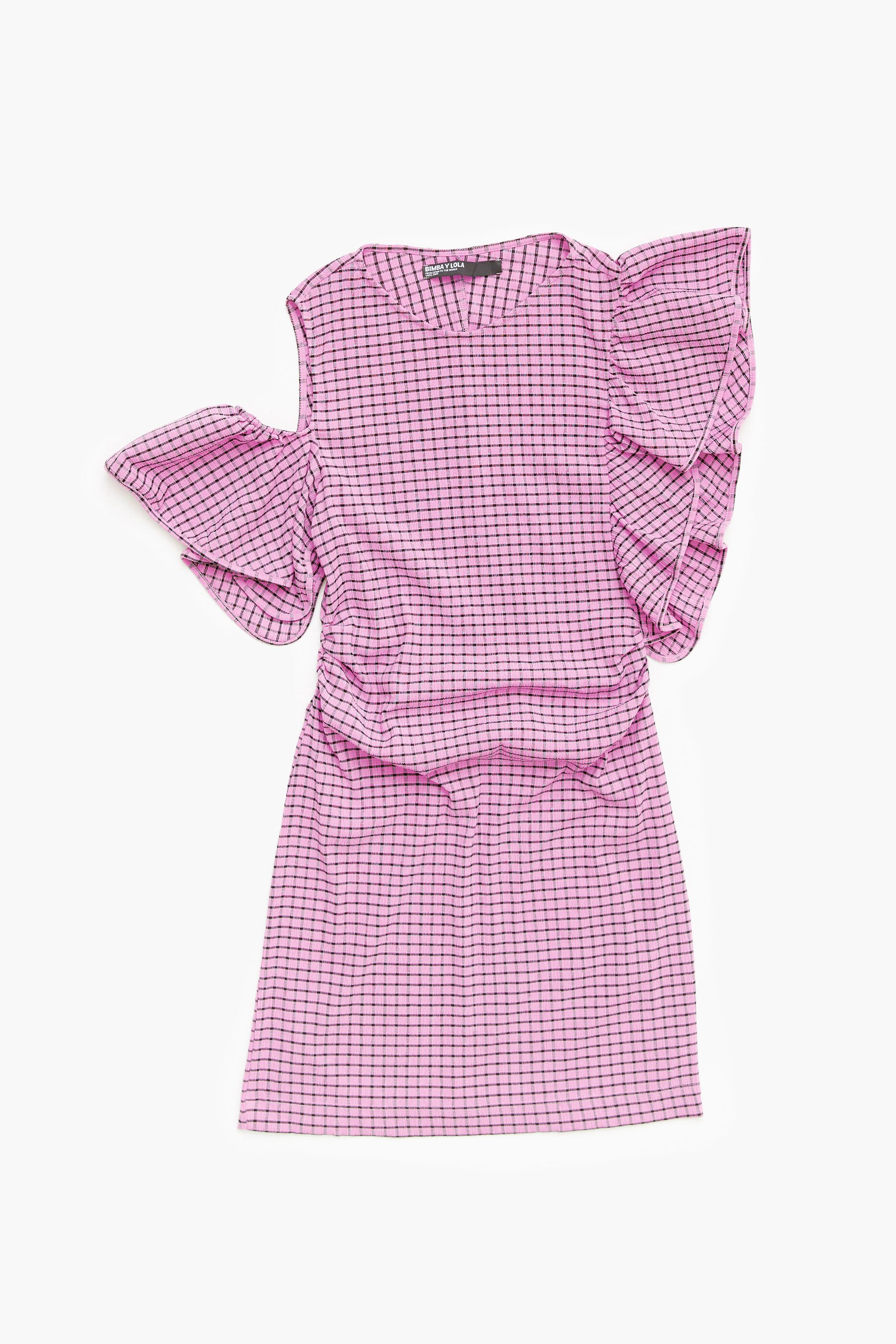 Vestido curto justo xadrez rosa