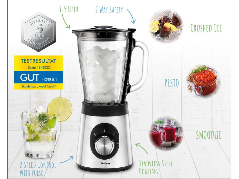 Trisa Standmixer Royal Crush Silber/Schwarz Leistungsstarker Blender
