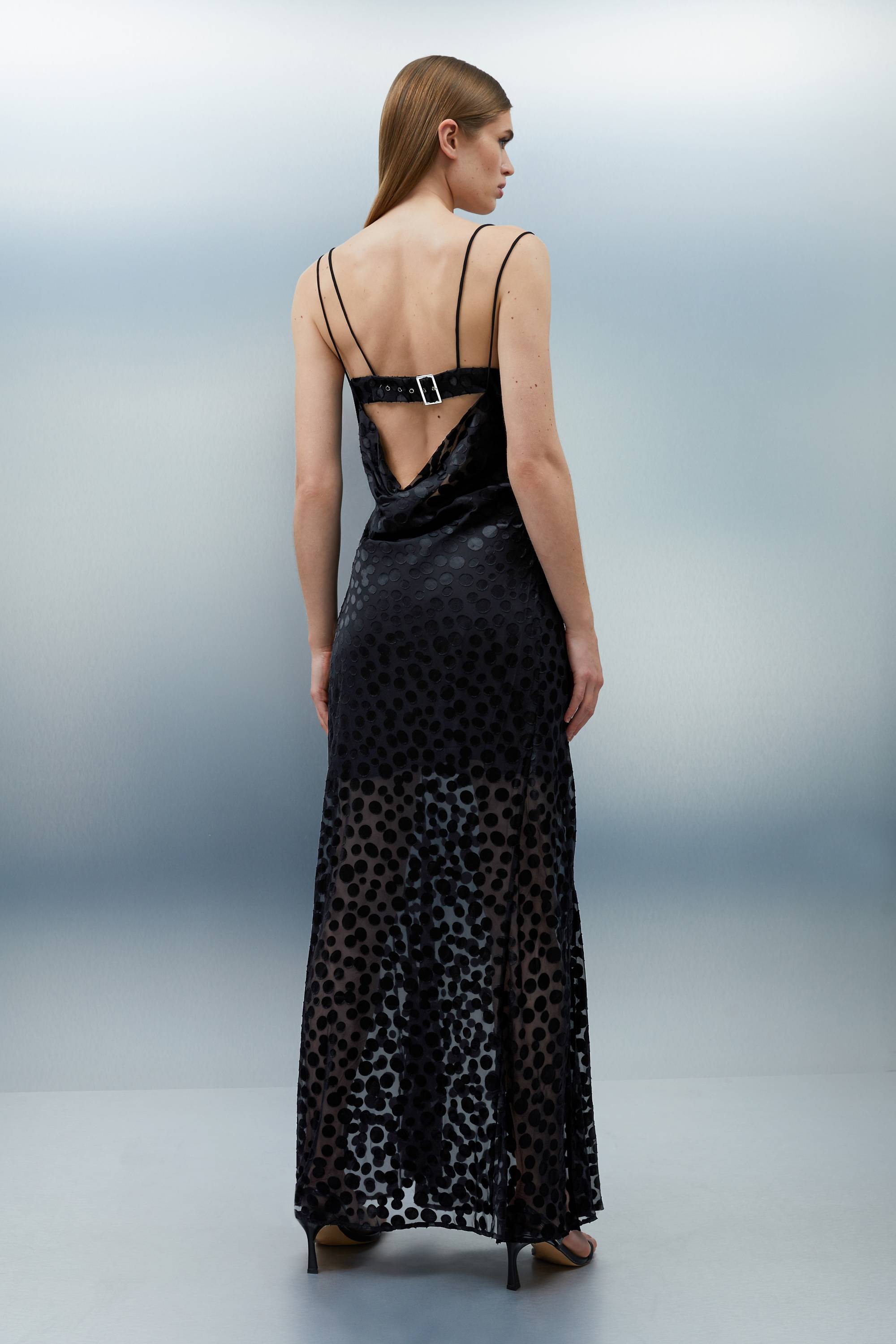 KarenMillen Robe Longue Tissée À Bretelles En Dévoré À Pois