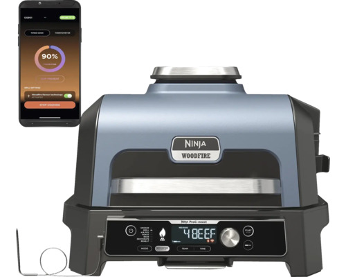 Ninja Woodfire Pro Connect XL 7-in-1 elektrische BBQ-rookoven voor buiten, app-bediening, airfryer met houtpellets, 1,7 kW