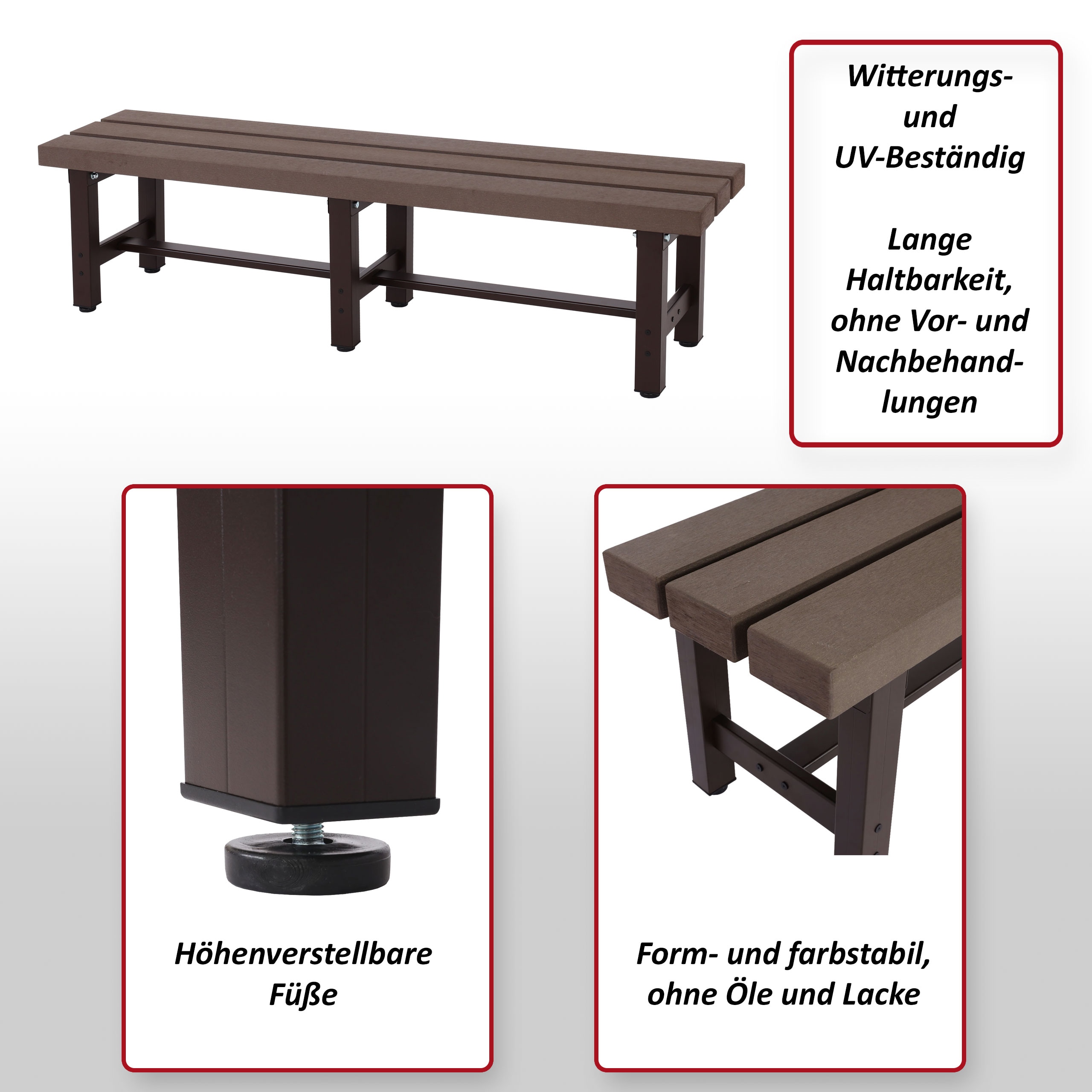 Alu Gartenbank MCW-K60, Bank Parkbank Sitzbank Balkonbank, wetterfest WPC 150cm, braun