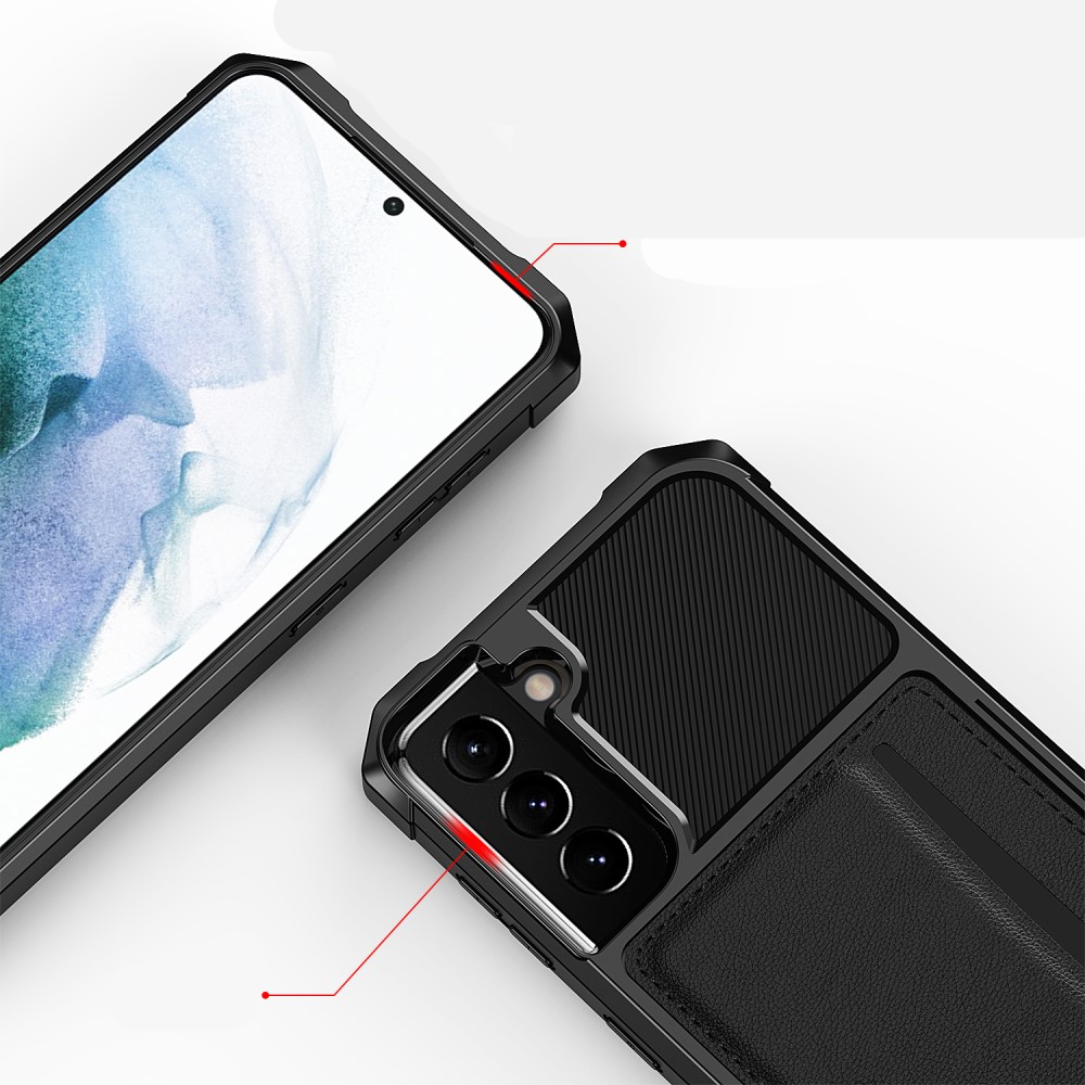 Samsung Galaxy S22 5G Magnetische Hybrid Gummi Hülle mit Kartenfach Air Cushion Fallschutz - Schwarz