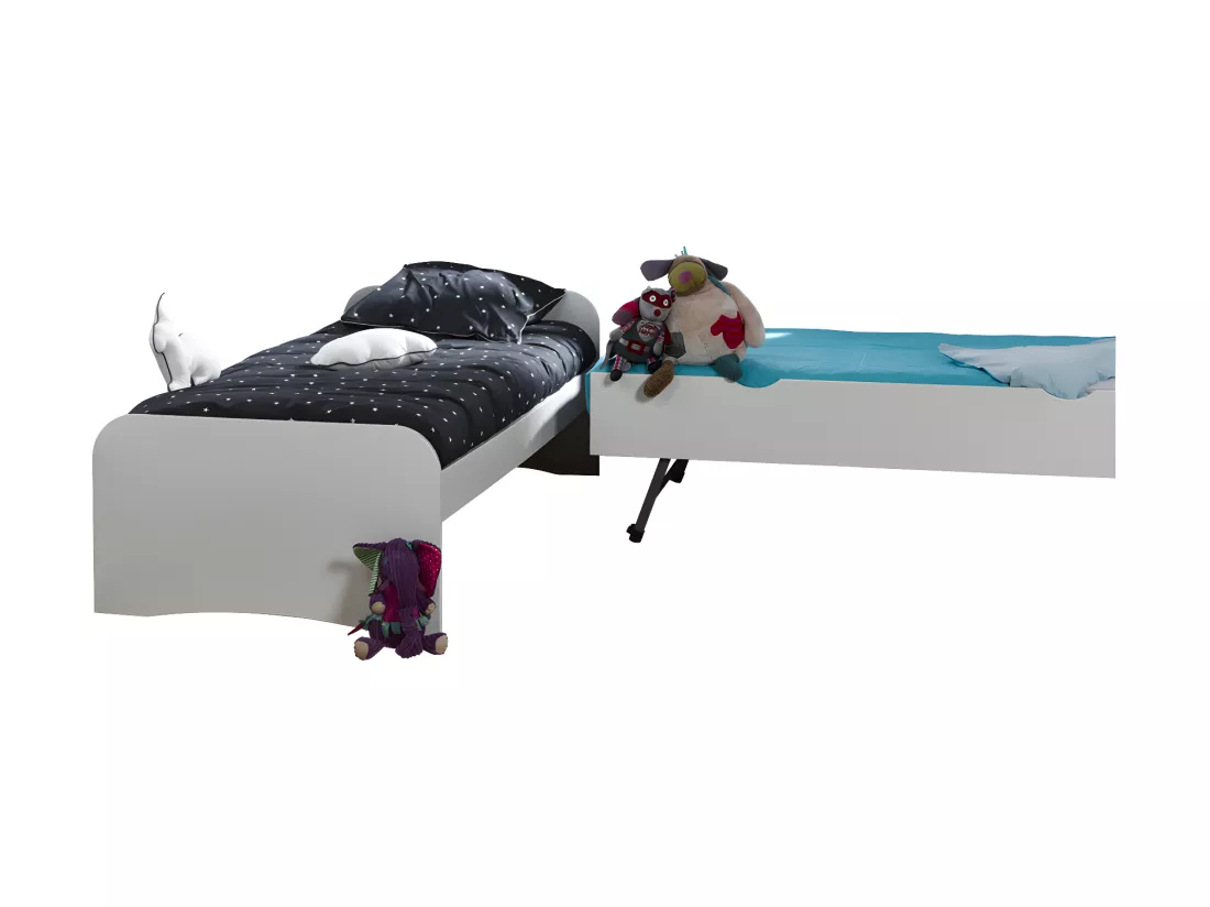 Lit gigogne 90x190 cm bois massif blanc THAIS