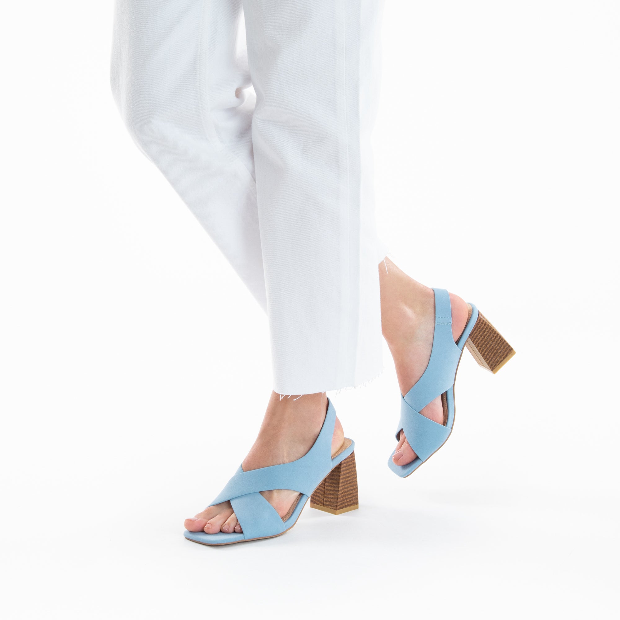 Sandales à talon, Compensées-Sandales Dakota bleu clair à brides croisées et talon haut