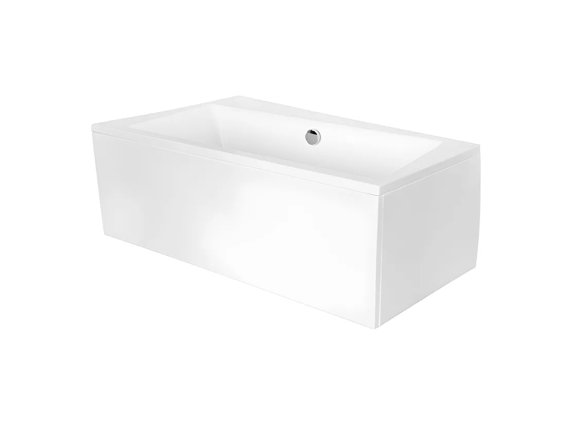 Baignoire asymétrique + tablier blanc + repose tête - INFINITY - 160 x 100 cm - Gauche