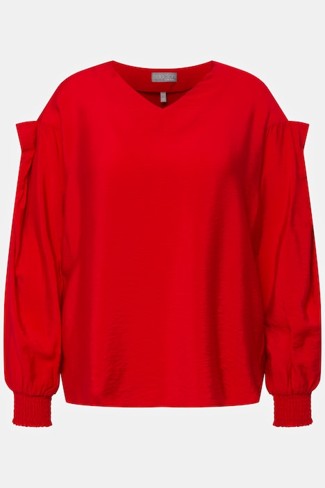 Bluse, Zierschleife, Cut-Out, V-Ausschnitt, Langarm