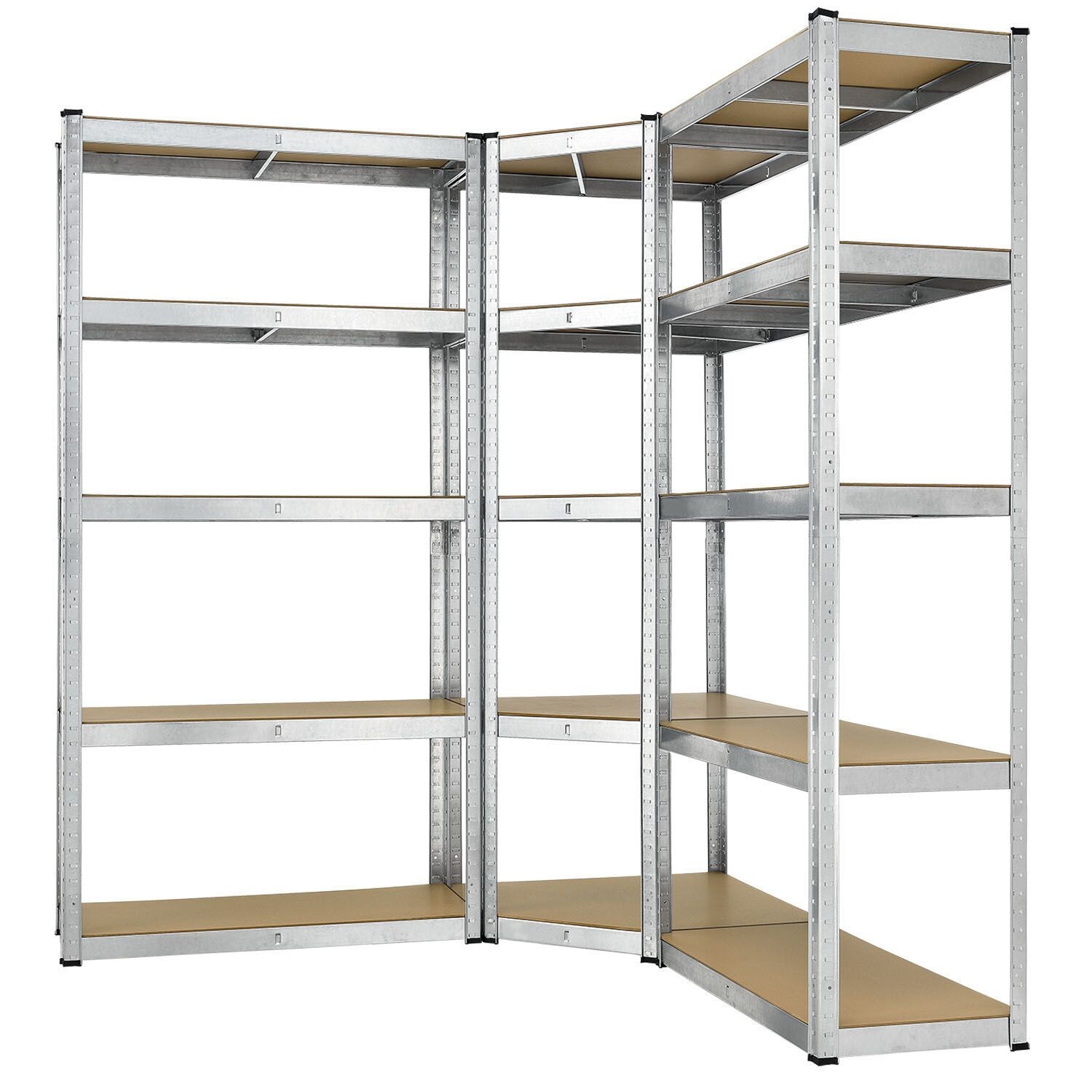 Juskys 3er Metall Regalsystem | 1 Eckregal & 2 Lagerregale | 15 Böden aus MDF Holz | 2625 kg