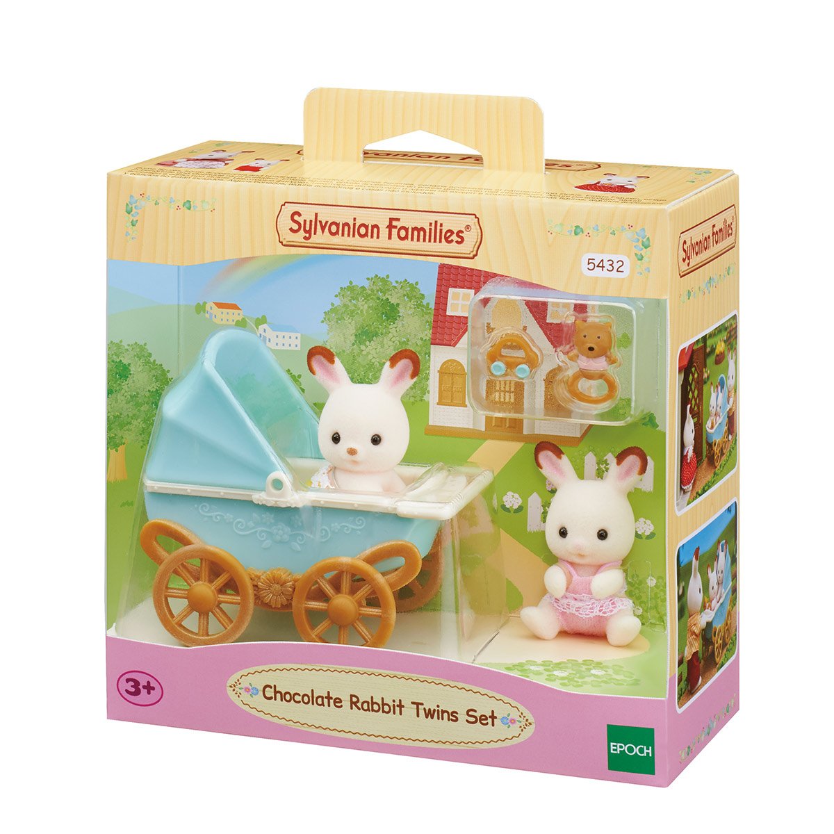 Les Jumeaux lapin chocolat et poussette double - Sylvanian Families 5432