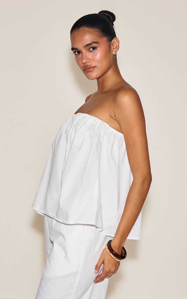 Crème Haut Bandeau Fluide En Coton Tissé Froncé