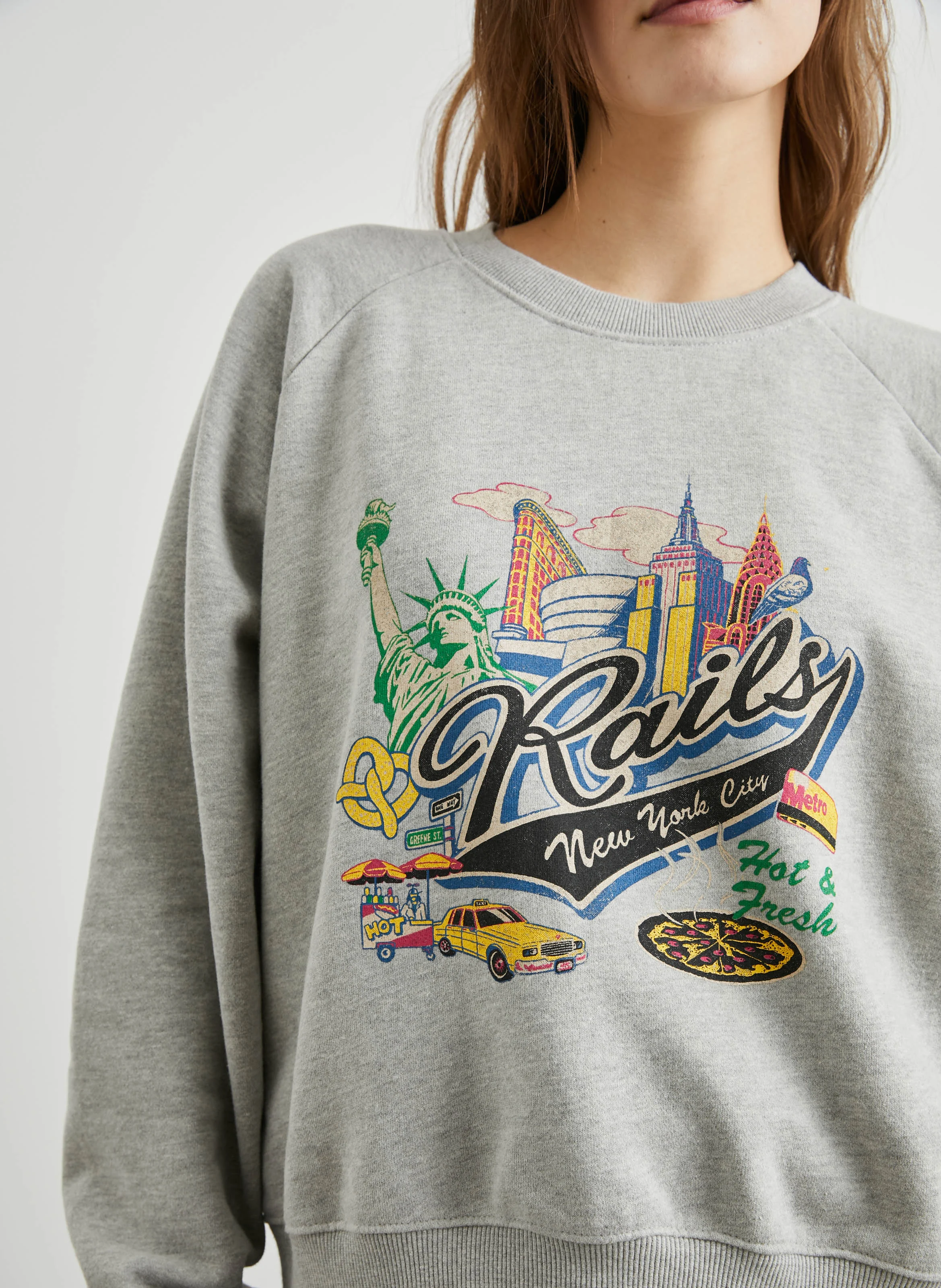 VINTAGE RAGLAN - Sweat droit col rond sérigraphié en coton | Gris