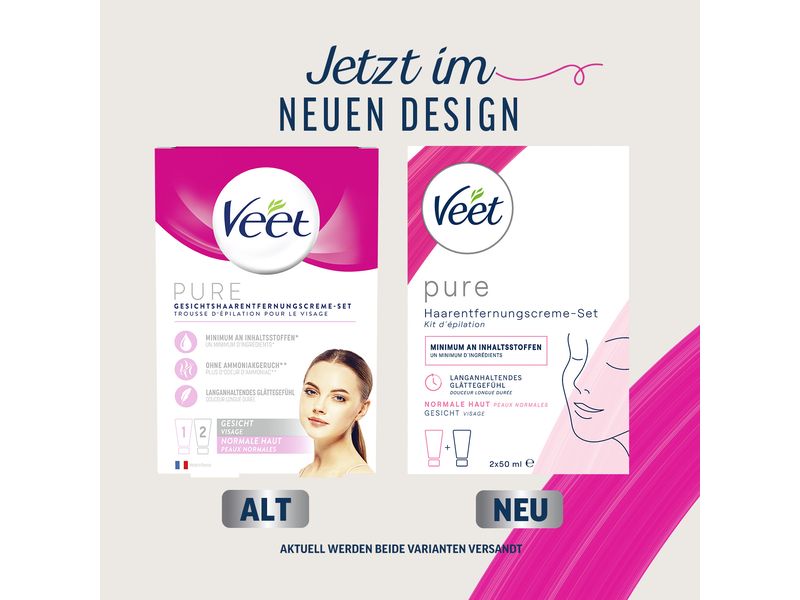 Veet Enthaarungscrème Set 2 x 50 ml Haarentfernungs-Creme Set für das Gesicht
