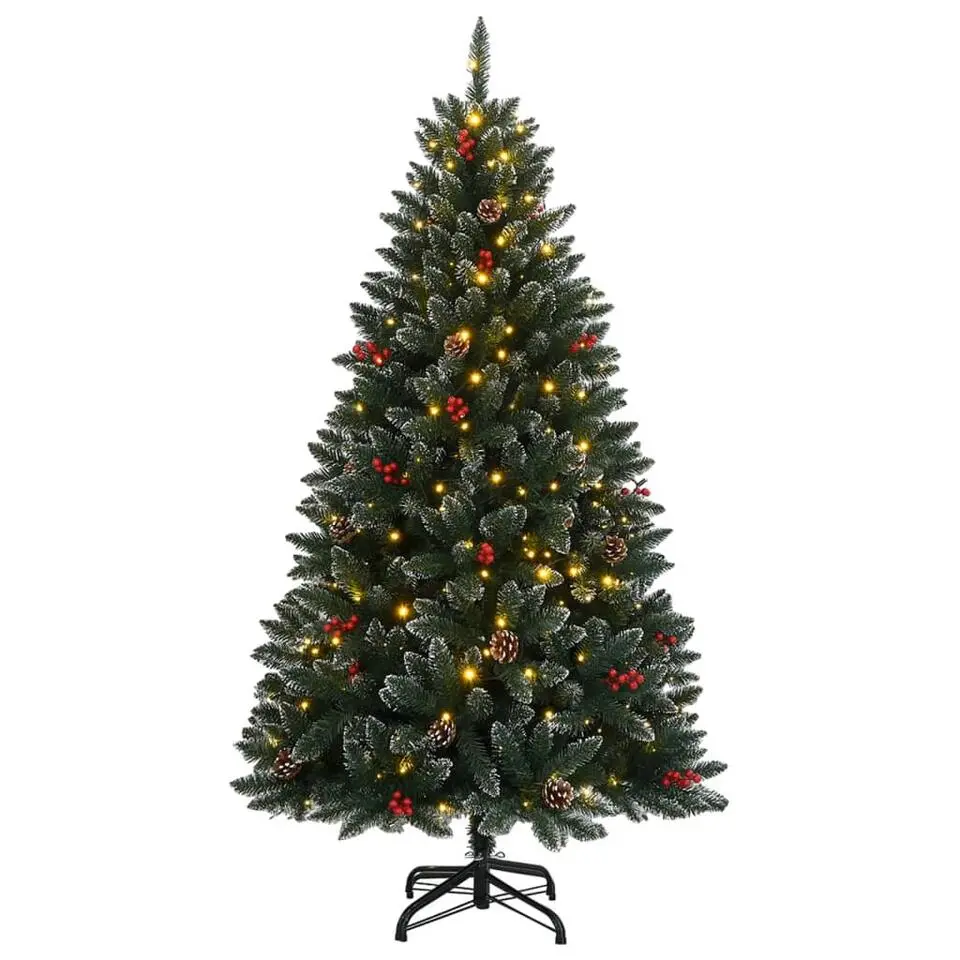vidaXL - Kunstkerstboom met LED en dennenappels 120 cm - Groen en wit - PVC
