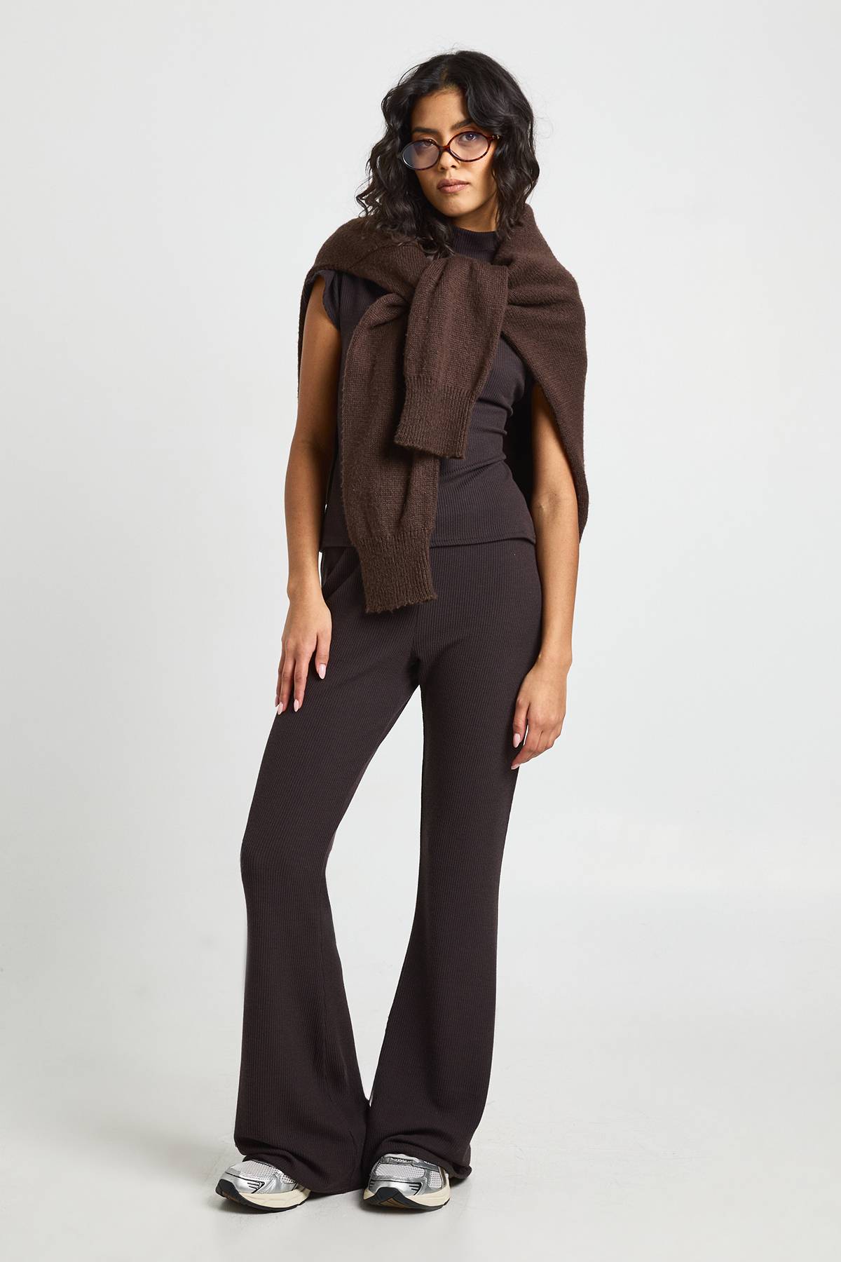 boohoo Ensemble Coordonné Pantalon Col Haut Manches Courtes Texture Froissée