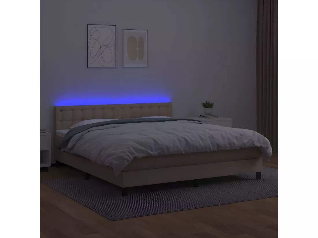 Sommier tapissier matelas LED Cappuccino 180x200 cm Similicuir
