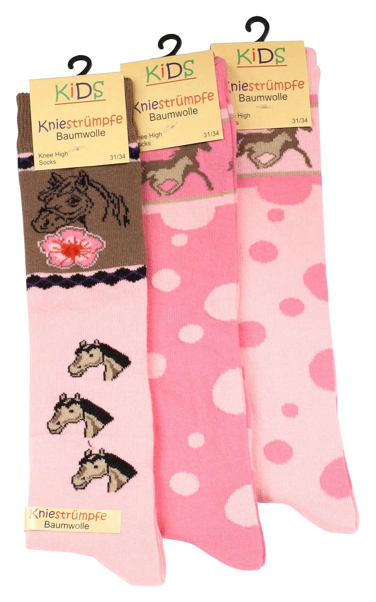 Cotton Prime® Kinder Kniestrümpfe 6 Paar, mit Pferde Motiven