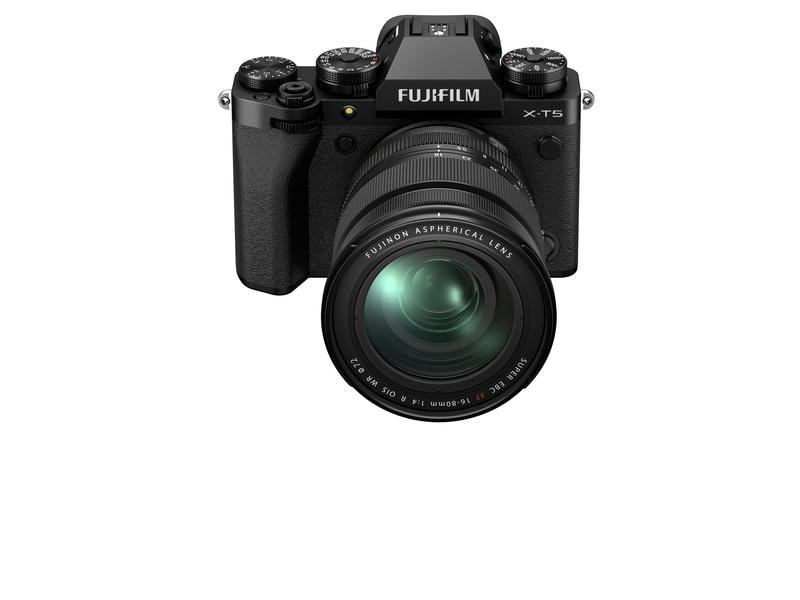Fujifilm Fotokamera X-T5 Kit XF 16-80 mm Schwarz Spiegellose Systemkamera mit 40.2 Megapixel-Sensor und integriertem Fünf-Achsen-Bildstabilisator