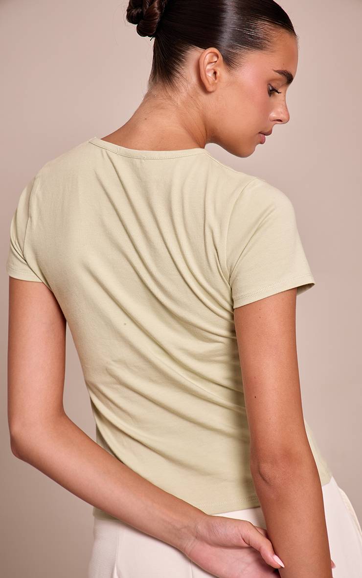 Vert Sauge T-shirt En Coton À Col Rond Coupe Longue Et Manches Courtes