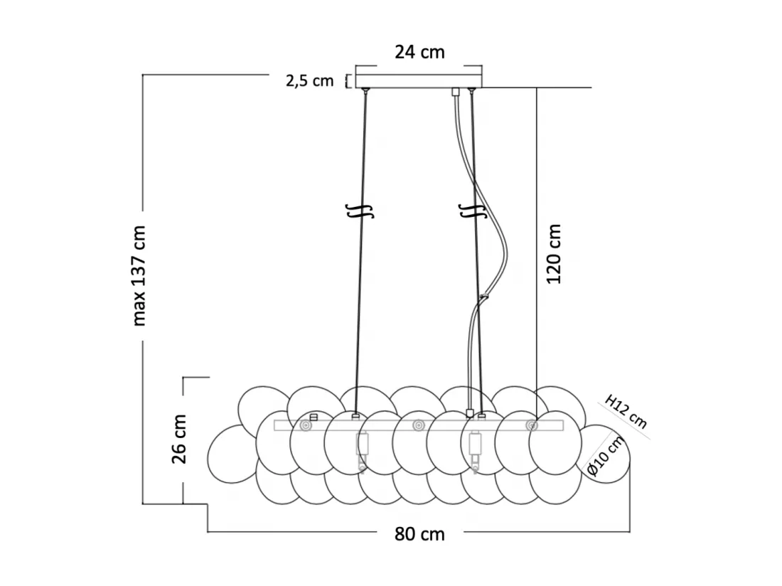 Grande suspension horizontale 36 verres fumés - Bartali