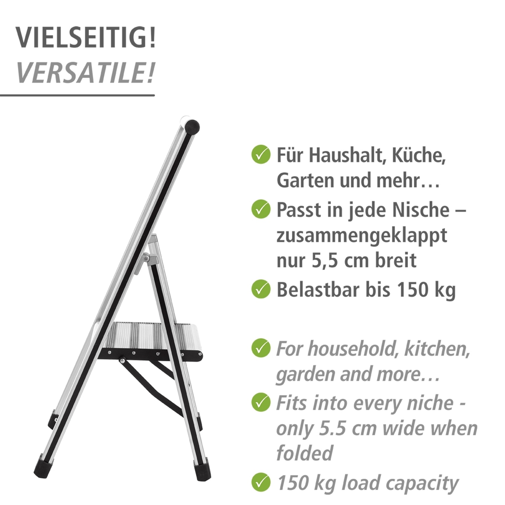 WENKO Trittleiter »Modell Alu-Design« Klapptritt Leiter, rutschsichere XXL-Stufen, klappbar, bis 150 kg
