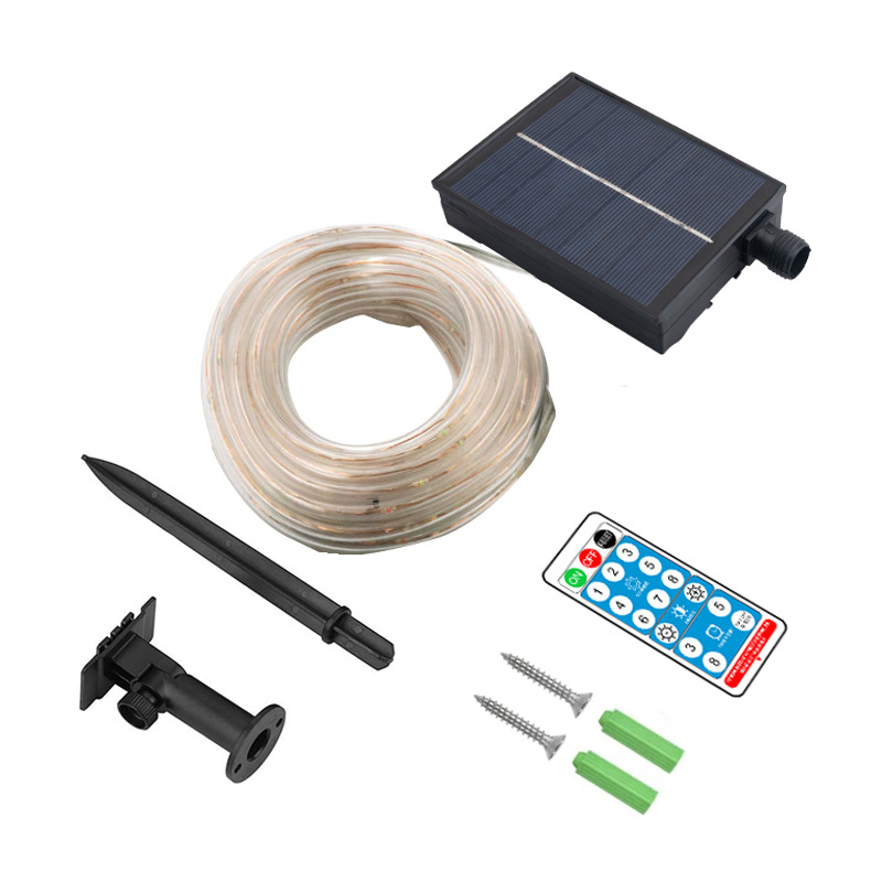 (12m) 100 LED's Deko Licht Schlauch Solar Lichterkette Outdoor Rope Light 8 Beleuchtungs Modi   Fernbedienung IP65 - Warmweiss