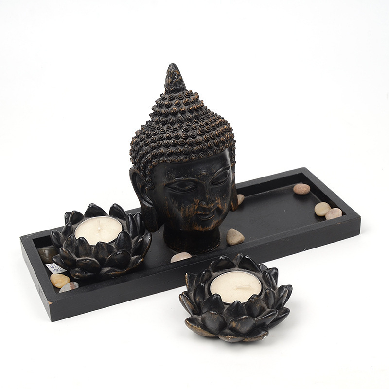 (7-tlg. Set) Buddha Zen Garten Home Deko mit Lotus Blumen Teelicht Halter