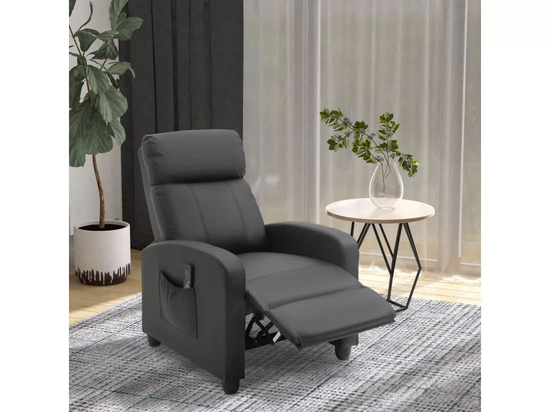 Fauteuil de relaxation et massage inclinaison dossier repose-pied réglable revêtement synthétique noir