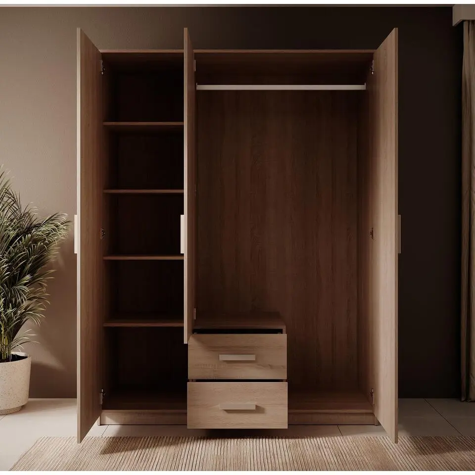 Meubella - Kledingkast Tyko - Licht eiken - 150 cm - Met spiegel