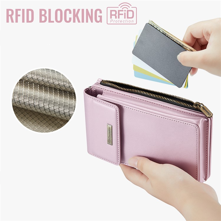 (17x10x3cm) Universal Handy Leder Umhängetasche Portemonnaie Fashion Crossbody Bag (RFID Schutz) - Rosa
