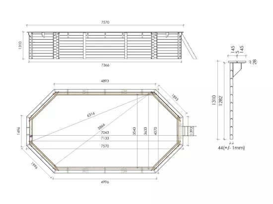 Piscine en bois 7,57x4,07 - H.1,31 m - avec filtration et coffre - BAS745OSPI+SZA - ALTANKA