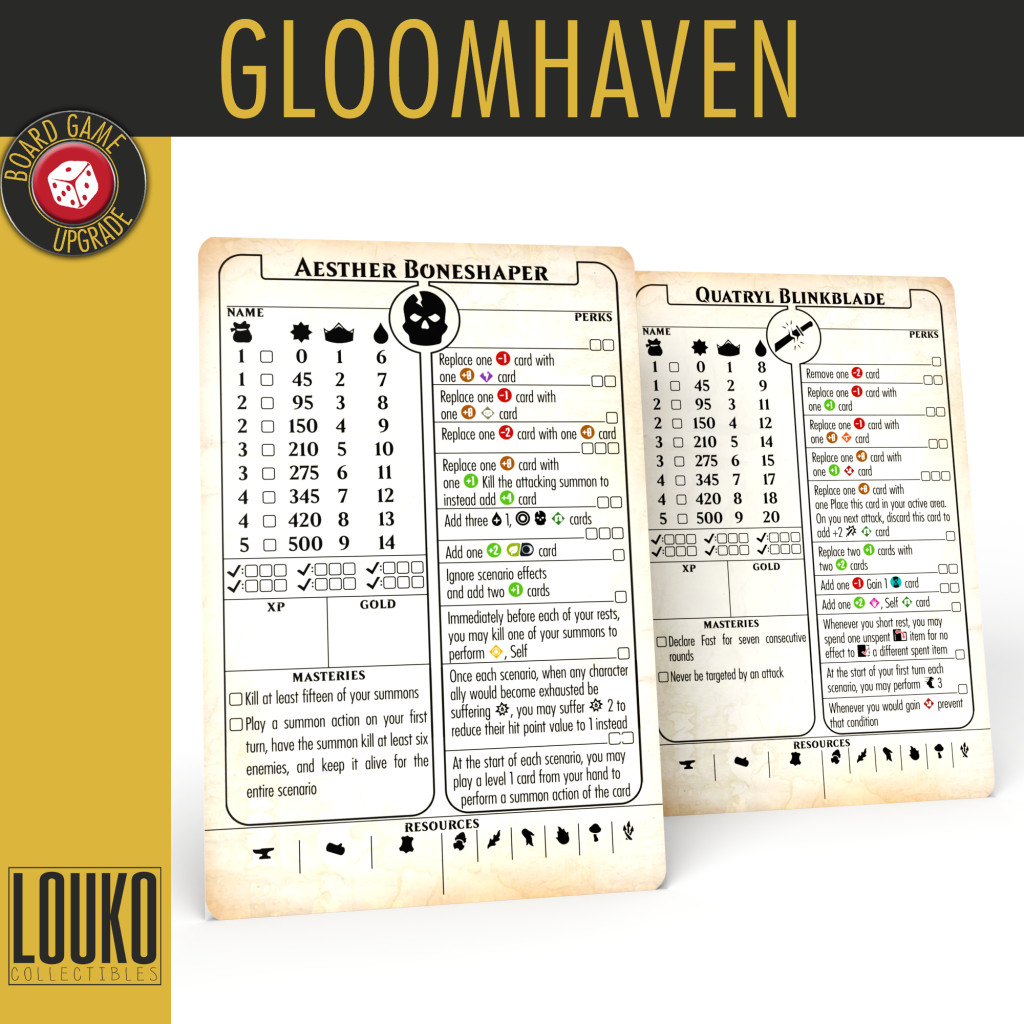 Fiches de personnages réinscriptibles pour Gloomhaven