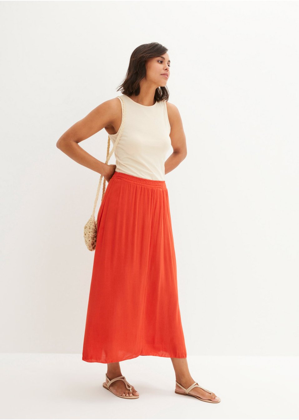 Jupe longue froissée avec large smock à la taille
