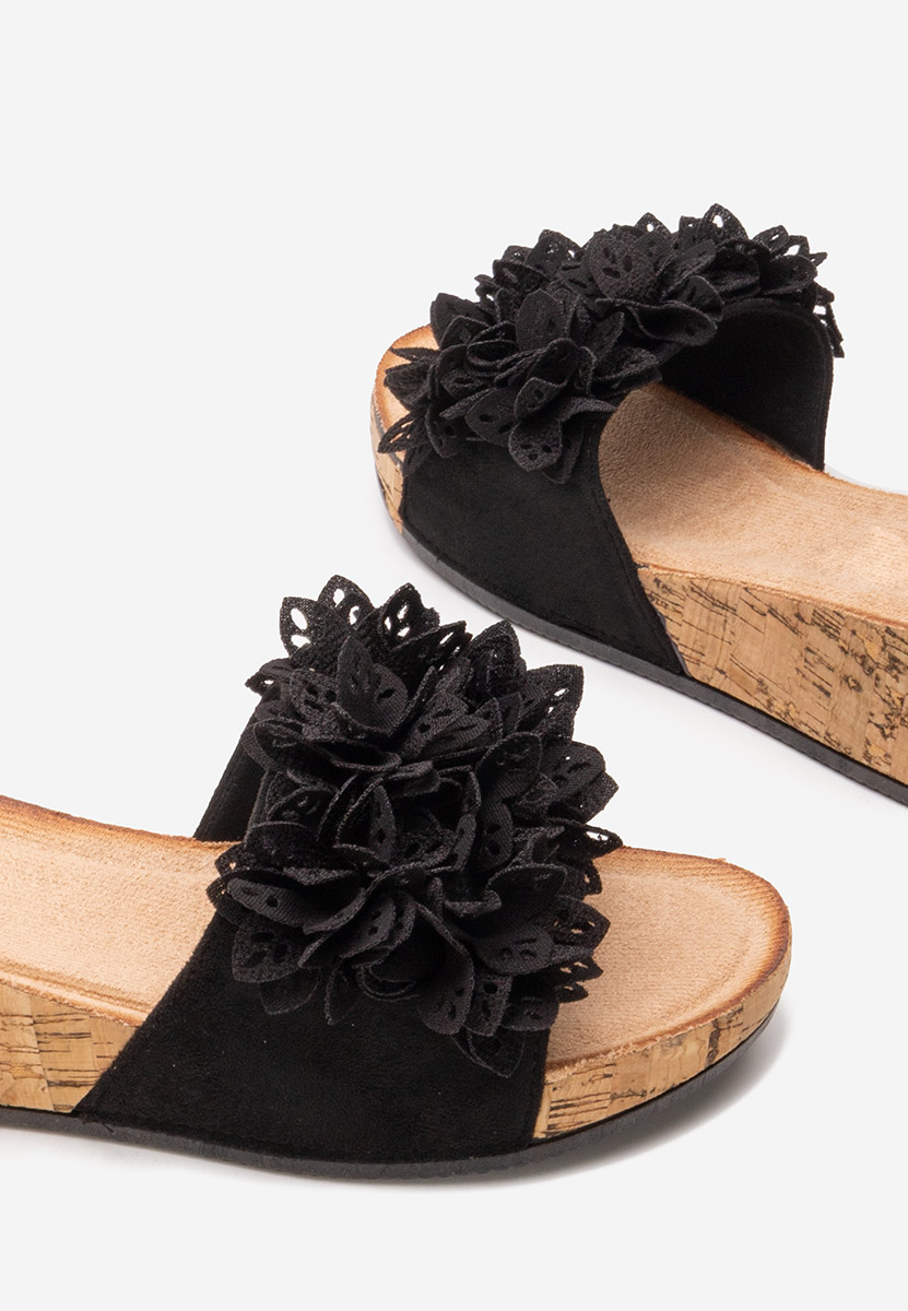 Mules à plateforme noirs Floralia